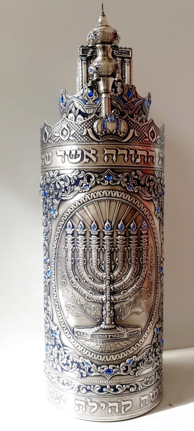 Darkened Menorah and Beit HaMikdash Torah Case - (Torah case)