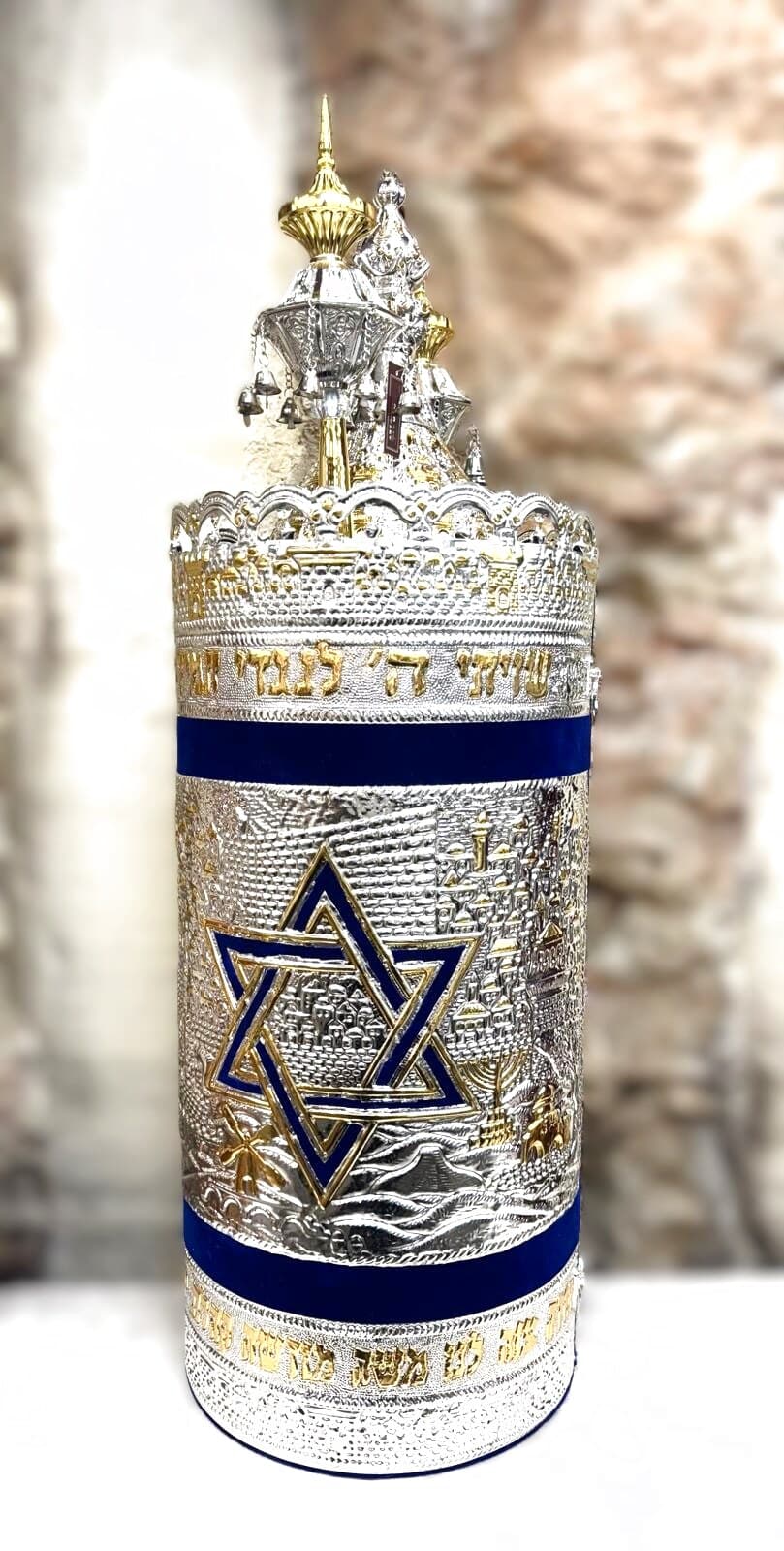 Israeli Flag Silver-Plated Torah Case - (Torah case)