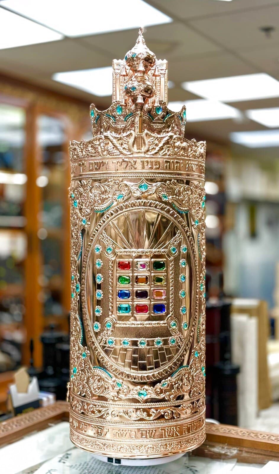 Gold-Inlaid Hoshen Torah Case - (Torah case)