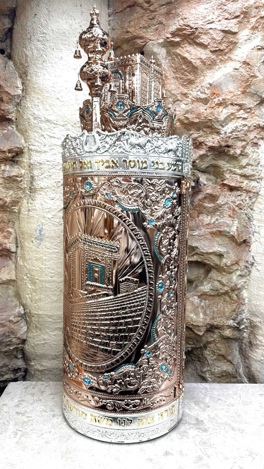 Ornate Beit HaMikdash Torah Cases - (Torah case)