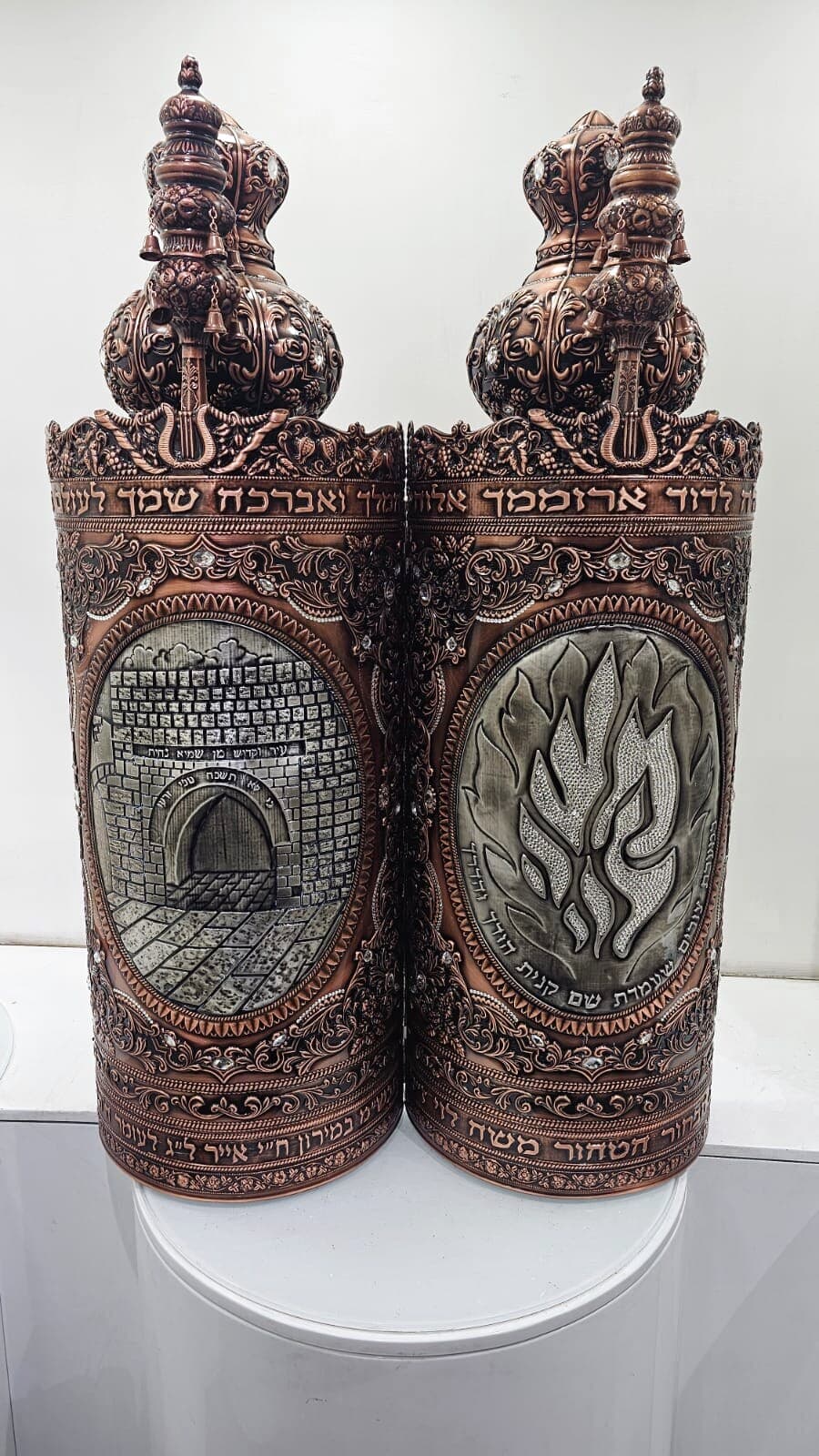 Syrian-Iraqi Silver-Plated Torah Case with Red Inlay - (Torah case)